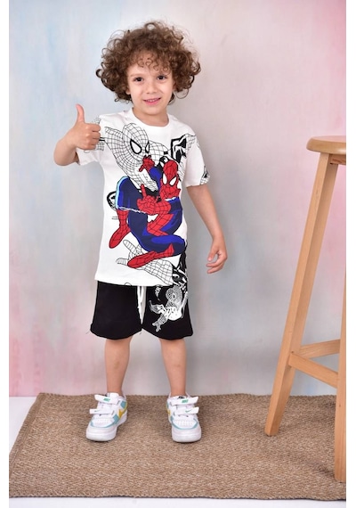 Sml Tekstil Spiderman Temalı Çocuk Tişört Ve Şort Takımı Siyah