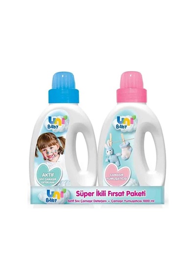 Uni Baby Aktif Sıvı Çamaşır Deterjanı 1 L + Uni Baby Yumuşatıcısı 1 L