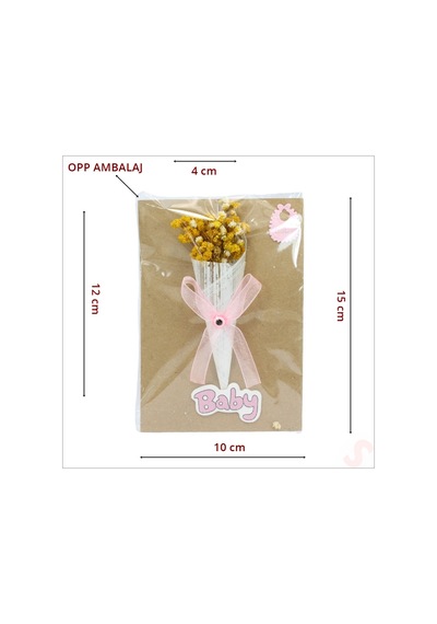 Bebek Buketi, 15 x 10 CM Kartlıklı Magnet - Pembe 20 Adet