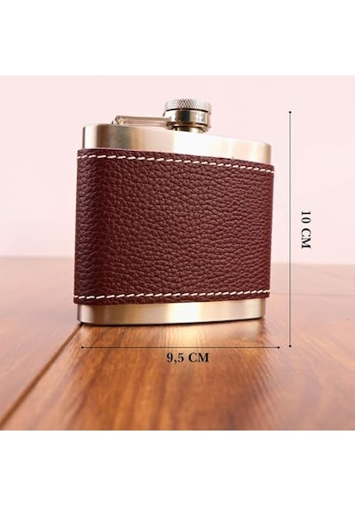 5 Oz-150 Cc Hunili Kahve Brown Deri Kılıf Çelik Viski İçki Konyak Matarası Genel