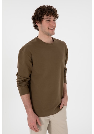 U.S. Polo Assn. Erkek Comfort Fit Bisiklet Yaka Haki İnce Sweatshirt 50309858-VR027