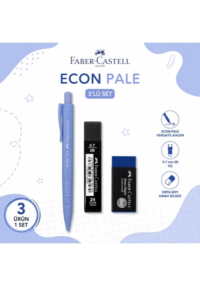 Faber-castell Econ Pale 0,7 Mavi Versatil Kalem+0,7 Uç+orta Boy Sınav Silgisi