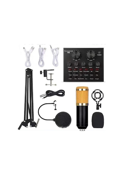 Bm-800 + V8 Ses Kartı Kiti Podcast Ekipman Paket Ses Ağı Profesyonel Studyo Mikrofonu Karaoke Diyafram Kondenser Mikrofon Karaoke Kiti
