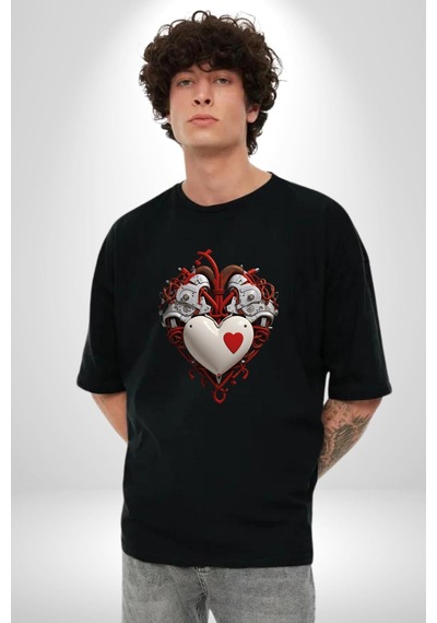 Robot Kalp Atardamar Pamuklu Bisiklet Yaka Unisex Oversize Boyfriend Dijital Baskılı Siyah T-shirt Siyah Robot Kalp Atardamar Pamuklu Bisiklet Yaka Unisex Oversize Boyfriend Dijital Baskılı Siyah T-shirt Siyah