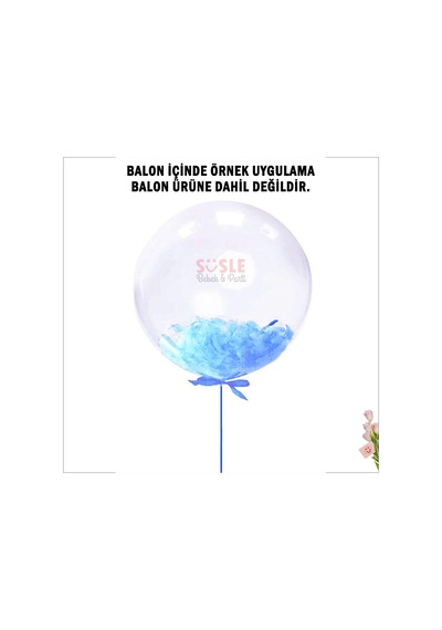 Şeffaf Balon Içi Kuş Tüyü, 100 Adet - Mavi