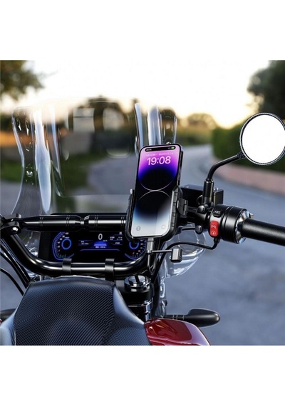 Nukrotech Mr Plus Motosiklet Telefon Tutucu Usb-c Şarjlı Gidon Ve Ayna Bağlantı Aparatlı Siyah