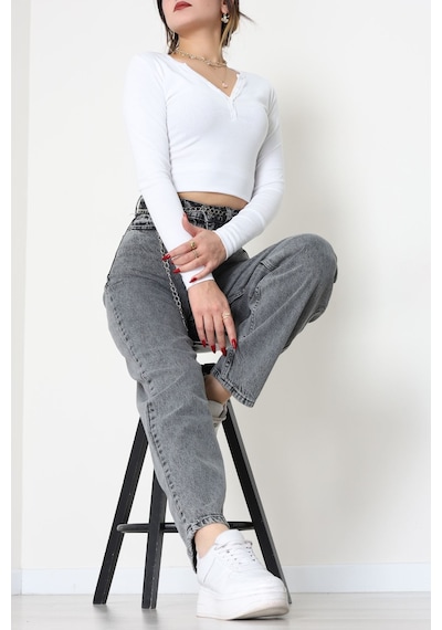 Modi Baggy Kot Pantolon Gray - 31536.2088. Altın - Siyah