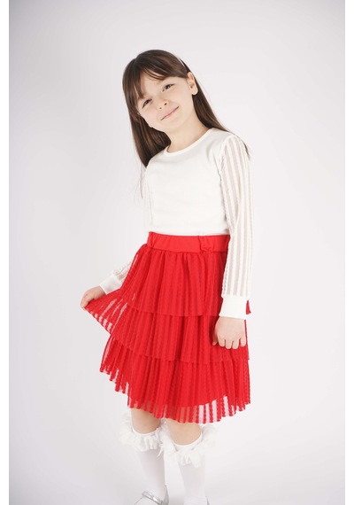 Miniko Kids 23 Nisan 29 Ekim Konsept Kol Tül Detaylı Tütü Etekli Takım Kırmızı Miniko Kids 23 Nisan 29 Ekim Konsept Kol Tül Detaylı Tütü Etekli Takım Kırmızı