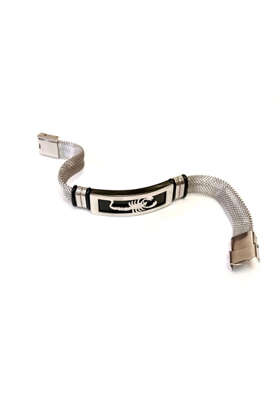 Akrep Figürlü Paslanmaz Çelik Hasır Kordon Erkek Bileklik 22 Cm Gümüş