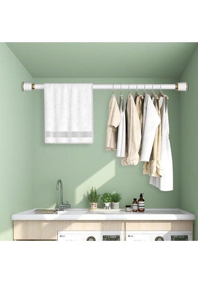 Ekstra Uzun Ayarlanabilir Gergi Çubuğu 40-500 Cm - Duş Perdesi Ve Banyo İçin Delmesiz Teleskopik Çubuk Siyah, 3,6 - 4,5 M + 30 Perde Halkası Çok Renkli