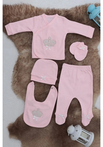 Sema Baby 5 Parça Hastane Çıkışı Zıbın Seti 0-3 Ay - Queen Beyaz