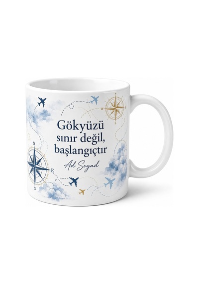 Pilot İçin Karışık Desenli Baskılı Kupa Bardak Seyahat Hediyesi Beyaz / Çok Renkli