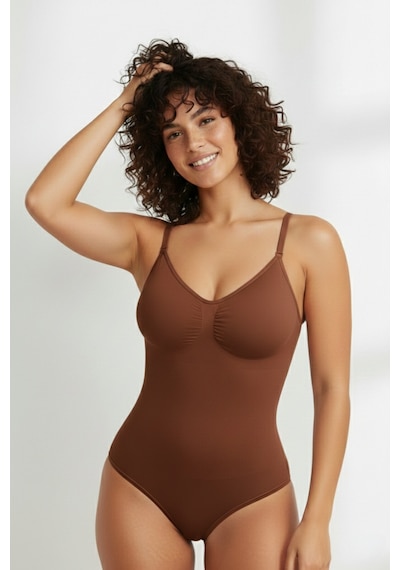 Mistirik Mamey 3 Bölge Etkili Alttan Kancalı Çıtçıtlı Seamless Body Korse Kahve Renk10