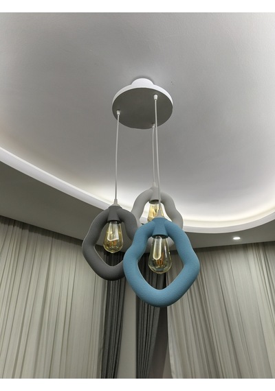 Dekoratif 3 Lü Sarkıt Avize Modern Halka Model Salon, Mutfak, Yemek Masası Avizesi/grimavibeyaz Diğer