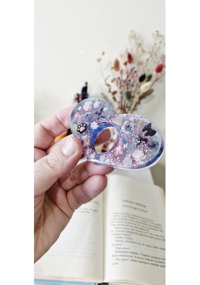Reçine Sayfa İşaretleyici, Çiçek Ve Kelebek Desenli, Pembe Ve Mor Glitter, El Yapımı Kitap Ayracı