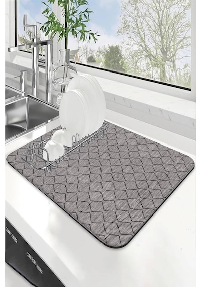 Gri Düz Microfiber Bulaşık Kurutma Kurulama Matı Mm001n11