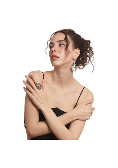 Kadın Antik Gümüş Kaplama Antoryum Çiçeği Sallantılı Model Küpe &yüzük Set Gümüş