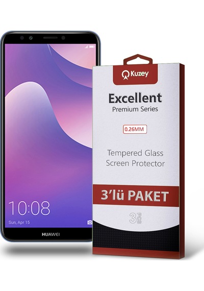 Huawei Y7 2018 ile Uyumlu Kırılmaz Cam Ekran Koruyucu Ekonomik 3'lü Paket