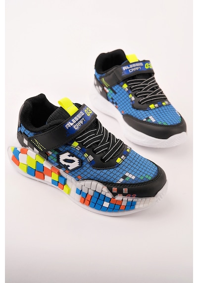 Muggo Block Renkli Blok Tabanlı Cırtlı Ve Bağcıklı Çocuk Sneaker Spor Ayakkabı Mavi