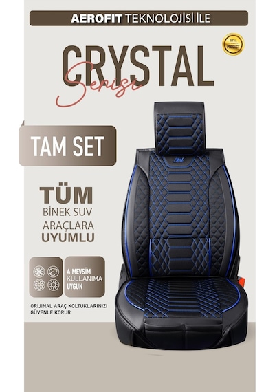 Renault Latitude Uyumlu Lüx Deri Oto Koltuk Kılıfı Ön Arka Takım Crystal Siyah Mavi