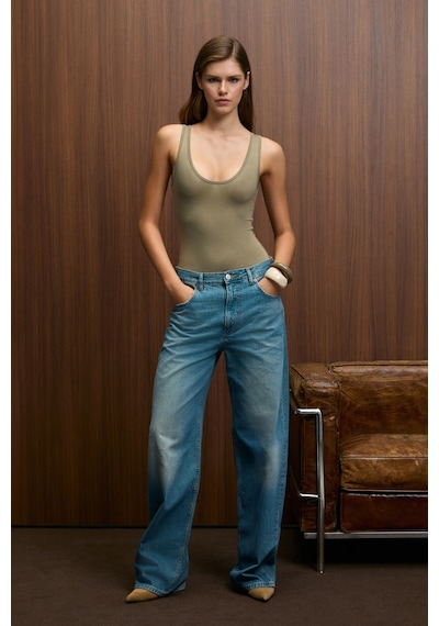Grımelange Chıles Kadın Slim Halter Yaka Kolsuz Çıtçıtlı Haki Bluz Haki