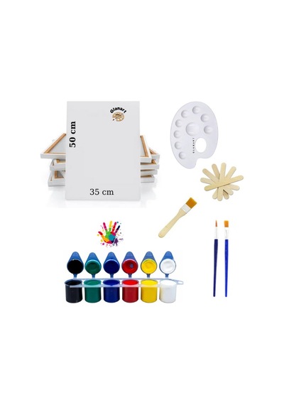 6 Renk Akrilik Boya Seti 35x50 Tuval İpek Fırça Seti 6x20 Ml Boya Çubuklu Çok Renkli