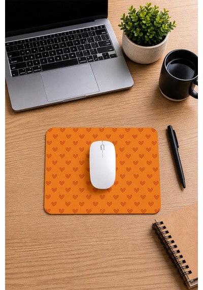 Turuncu Renkli Kalpli Desenli Ergonomik Mouse Pad, Kaymaz Yüzey İle Ev Ve Ofis Kullanımı İçin İdeal
