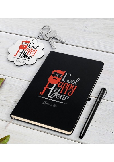 Kişiye Özel Noel Baba Siyah Defter Kalem ve Anahtarlık Set N11.3504 Siyah