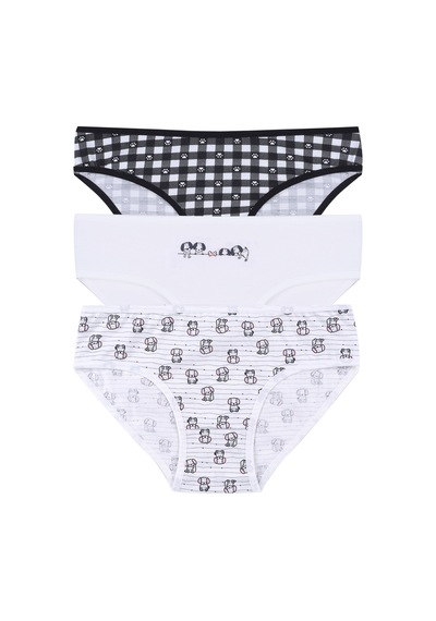 Koza İç Giyim Kız Çocuk 3'lü Penguen Desenli Slip 1050 Pembe - Beyaz