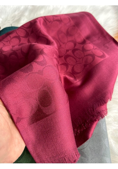 Miorel Scarfs C Desen Çift Taraflı Kaşmir İpek Şal 4 Mevsim Pamuk Şal Bordo