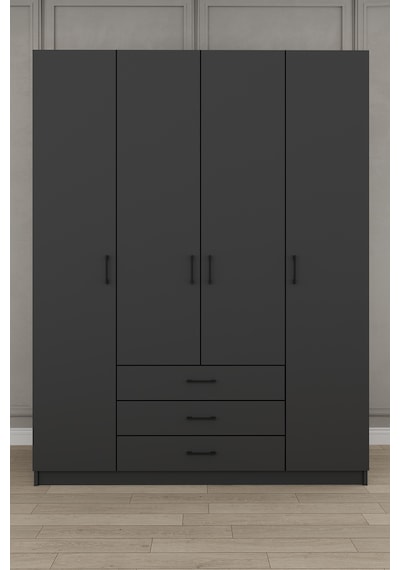 Yatak Odası Takımı 5 Parça %100 Mdf Gardırop Şifonyer Makyaj Masası Komodin Ytk03 Antrasit
