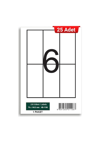 Herboy Hb-1106 148,5 X 70 Mm A4 Laser Etiket 25 Adet