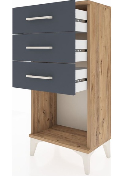 Arges Komodin 3 Çekmeceli 44x30x96 Çam-antrasit Atlas Çam