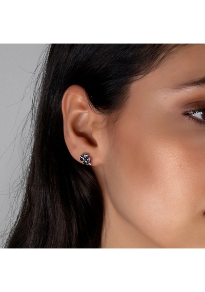 Bymoreelsesilver Mistik Topaz Taşlı Gümüş Yonca Küpe