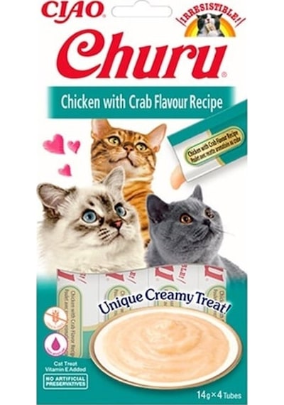 Ciao Churu Cream Tavuklu Ve Yengeçli Kedi Ödül Kreması 4 X 14 Gr