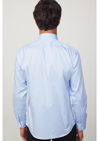 Tudors Slim Fit Non Iron Beyaz Mavi Erkek Gömlek-29754-mavi Mavi