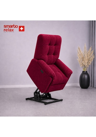 Smarto Relax Porto Liftli Çift Motorlu Elektrikli Ayağa Kalkma Destekli Polyester Hasta Ve Baba Tv Koltuğu Bordo