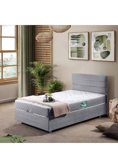 Sofia Tek Kişilik Baza Başlık Comfort Yatak Seti Açık Gri 90 x 200