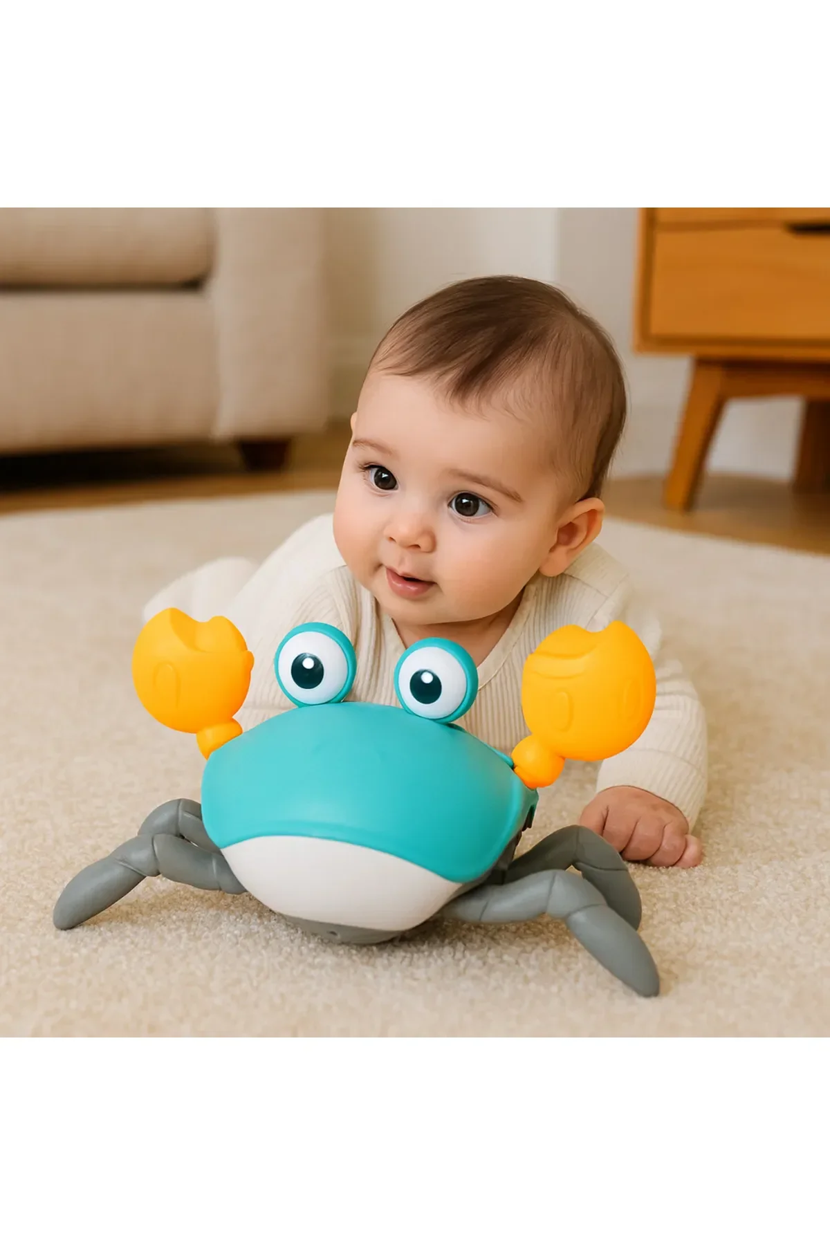 Hareketli Çılgın Yengeç Oyuncak Pilli Sesli Işıklı Emekleme Eğitici Bebek Oyuncağı