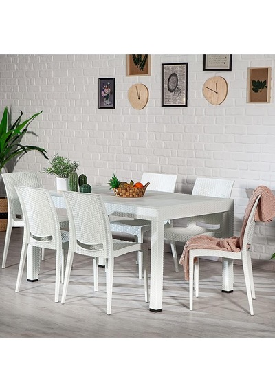 Rattan Dikdörtgen Beyaz Masa Takımı Bahçe&balkon Çok Renkli