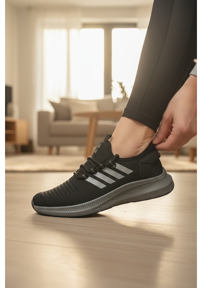 Enoch Ortopedik Ultra Hafif Şeritli Fileli Çoraplı Sneaker Spor Ayakkabı Siyah - Füme Enoch Ortopedik Ultra Hafif Şeritli Fileli Çoraplı Sneaker Spor Ayakkabı Siyah - Füme