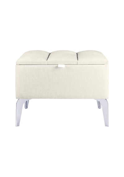 Vetra Mini Royal Beyaz Kumaş Sandıklı Dekoratif Puf&bench-dilimli Model-gümüş Ayak-modern Puf