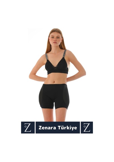 Zenara Kaymaz İz İç Göstermez Push Up Popo Kaldırıcı Şekillendiren Yandan Destekli Dolgulu Şort Korse Siyah