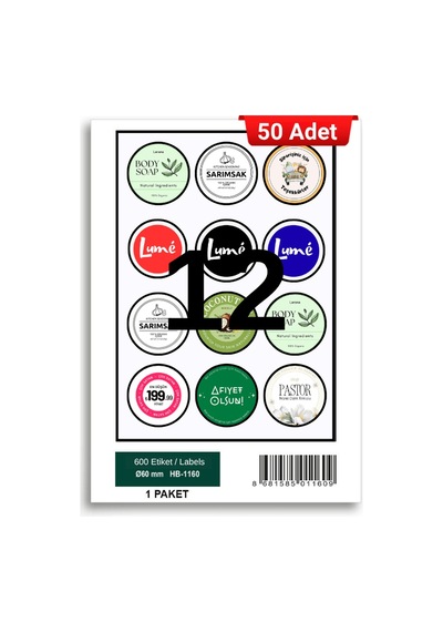 Herboy Hb-1160 60 X 60 Mm A4 Baskılı Laser Etiket 50 Adet