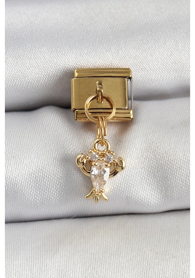 316l Çelik Sallantılı Zirkon Taşlı Yengeç Model Gold Renk Nomination Charm Altın