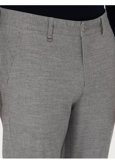 Cacharel Gri Slim Fit Mikro Desenli Pamuk Karışımlı Kanvas Pantolon