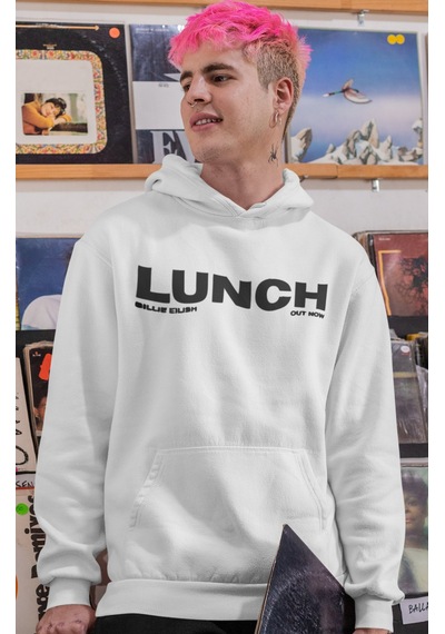 Sevbano Billie Eilish Lunch Şarkıcı Sırt Baskılı Unisex Oversize Penye Ho beyaz