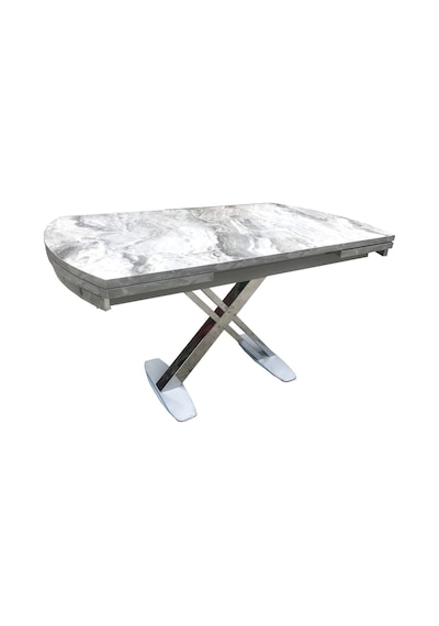 Bengimobilya Masa X Ayak Model Metal Transmisyon Çelik Nikelaj Beyaz Mermer Ta