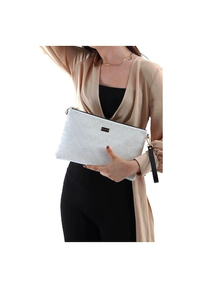 Silver Polo Sp1034 Kadın Portföy & Clutch Logolu Sedef-siyah