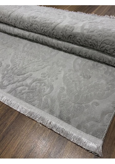 Rölyef Gri Joy Saçaklı Modern Yumuşak Dokulu Kabartmalı Kaymaz Taban Kesme Halı Yolluk